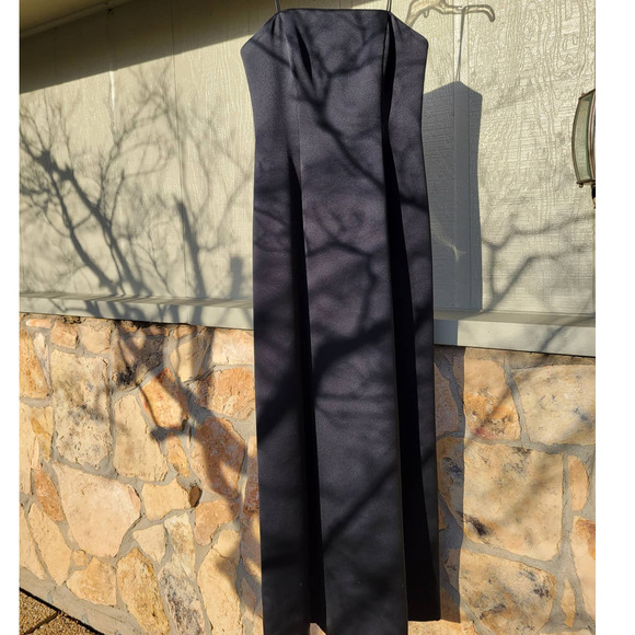 Black Satin Like Prom Gala Dance Bridesmaid Dress-6 - Picture 2 of 9